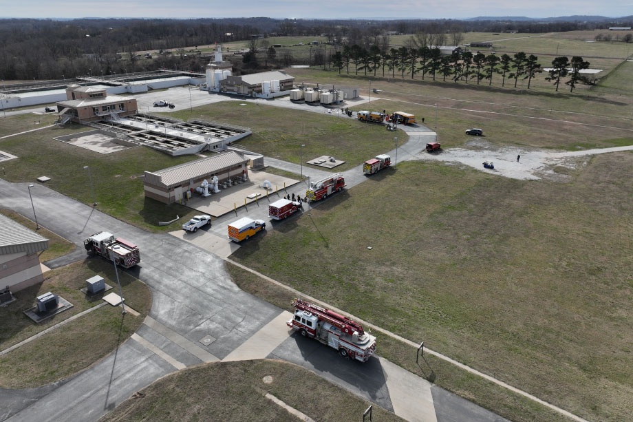 Staging of emergency vehicles at the site.